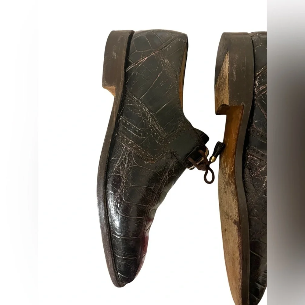 Mauri Alligator Skin Lace-Up Dark Brown Oxford Shoes US 9 Handmade Italy